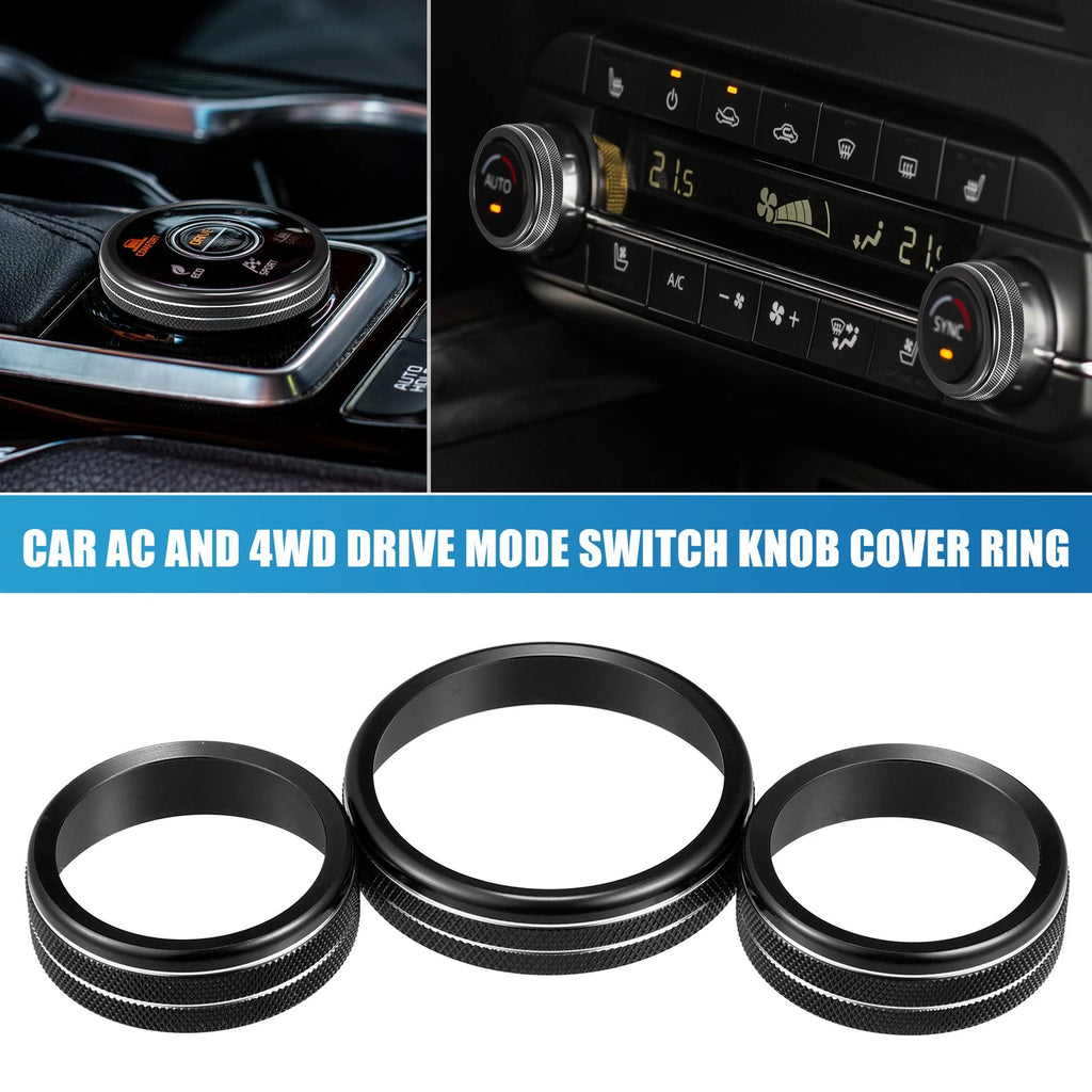 3pcs AC Mode Switch Knob Ring Cover for Nissan Rogue (2021–2022) Black