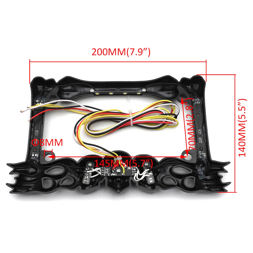 3D Skull Flame Bone License Plate Frame with LED for Harley Honda