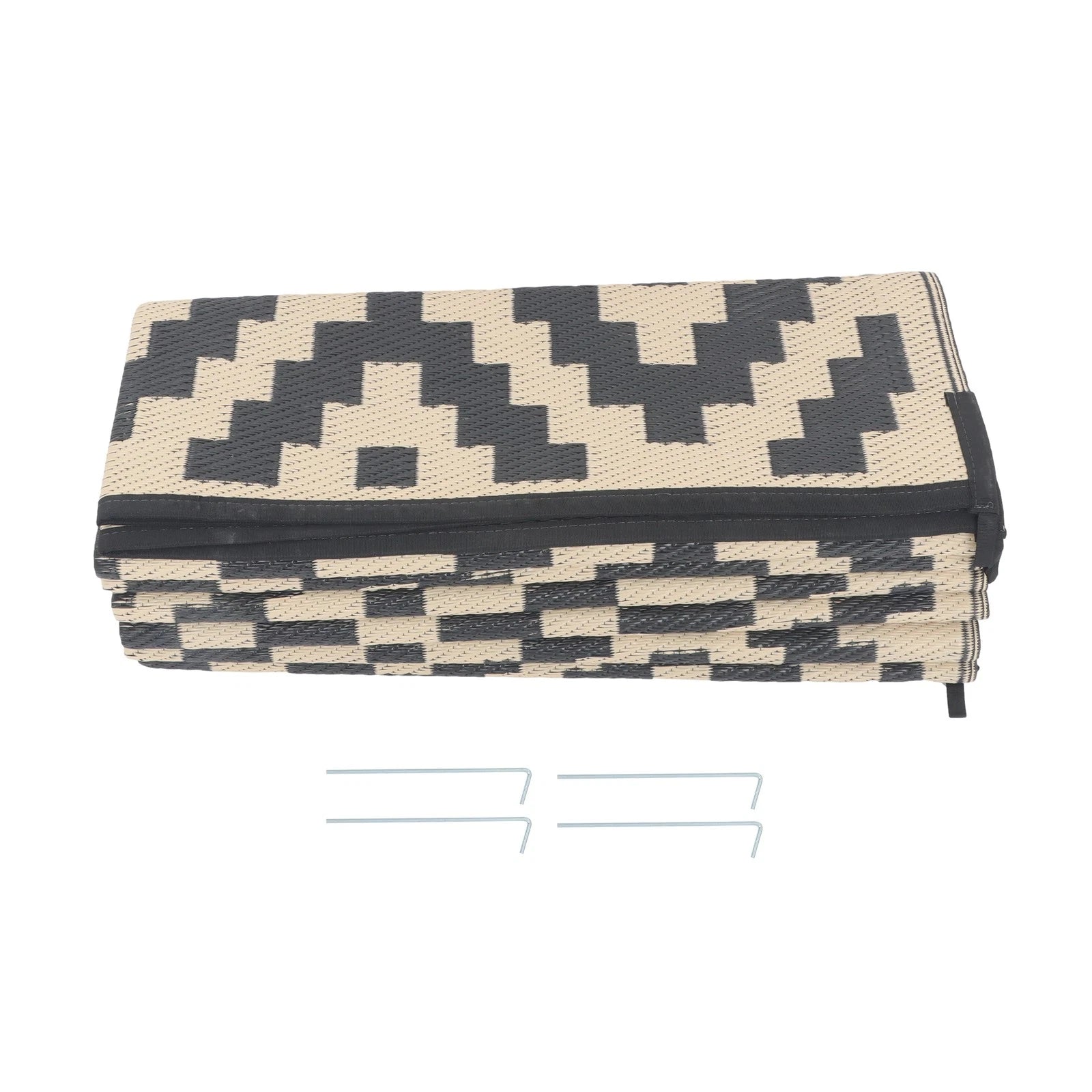 Outdoor Plastic Straw Rug for Camping (10x14 ft) Black & Beige