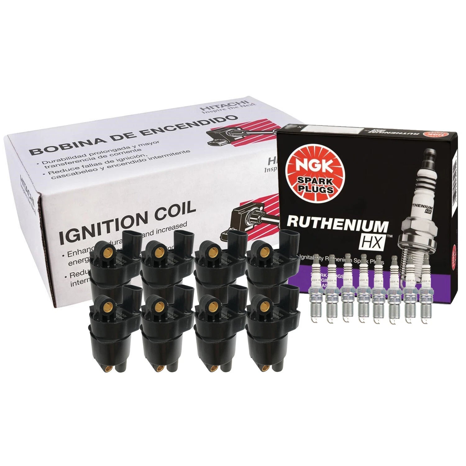 Set of 8 Ignition Coils & Spark Plugs for Buick Cadillac (Hitachi, NGK)