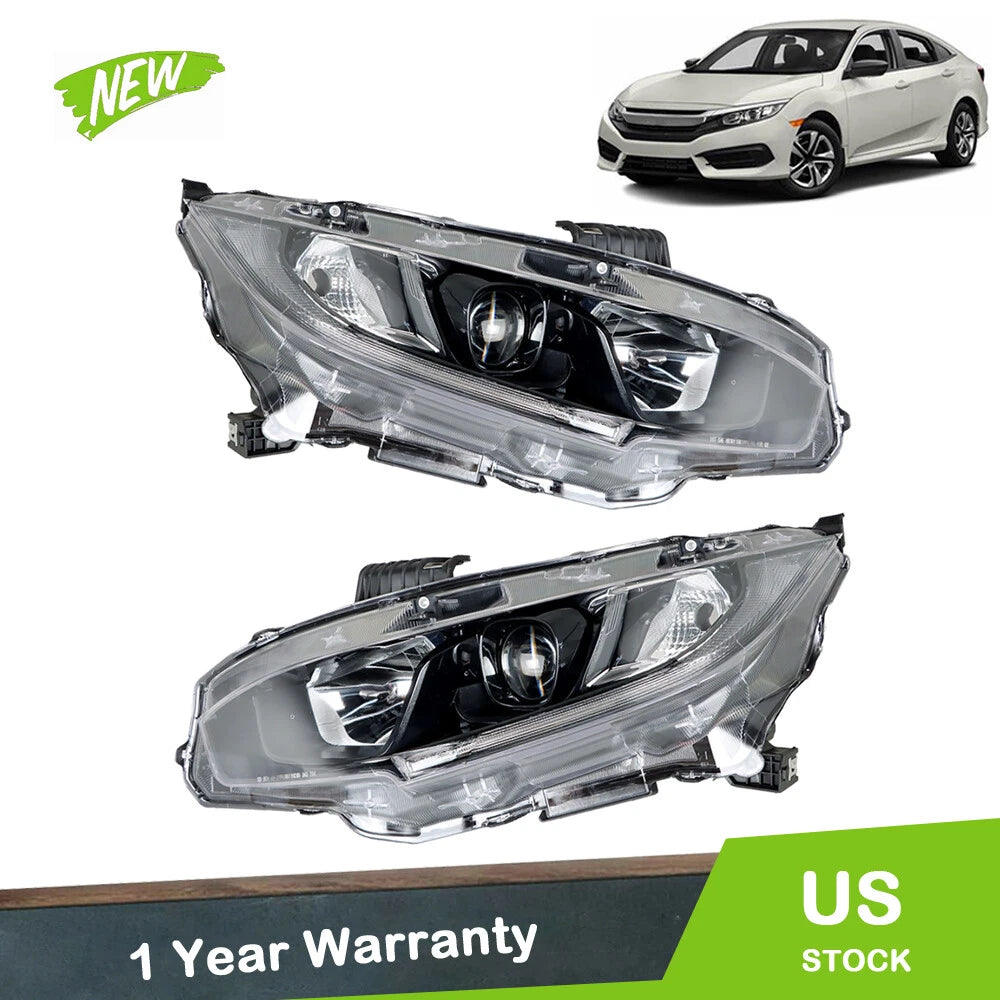 Set of 2 Halogen Headlight Assembly for Honda Civic (2016–2021)