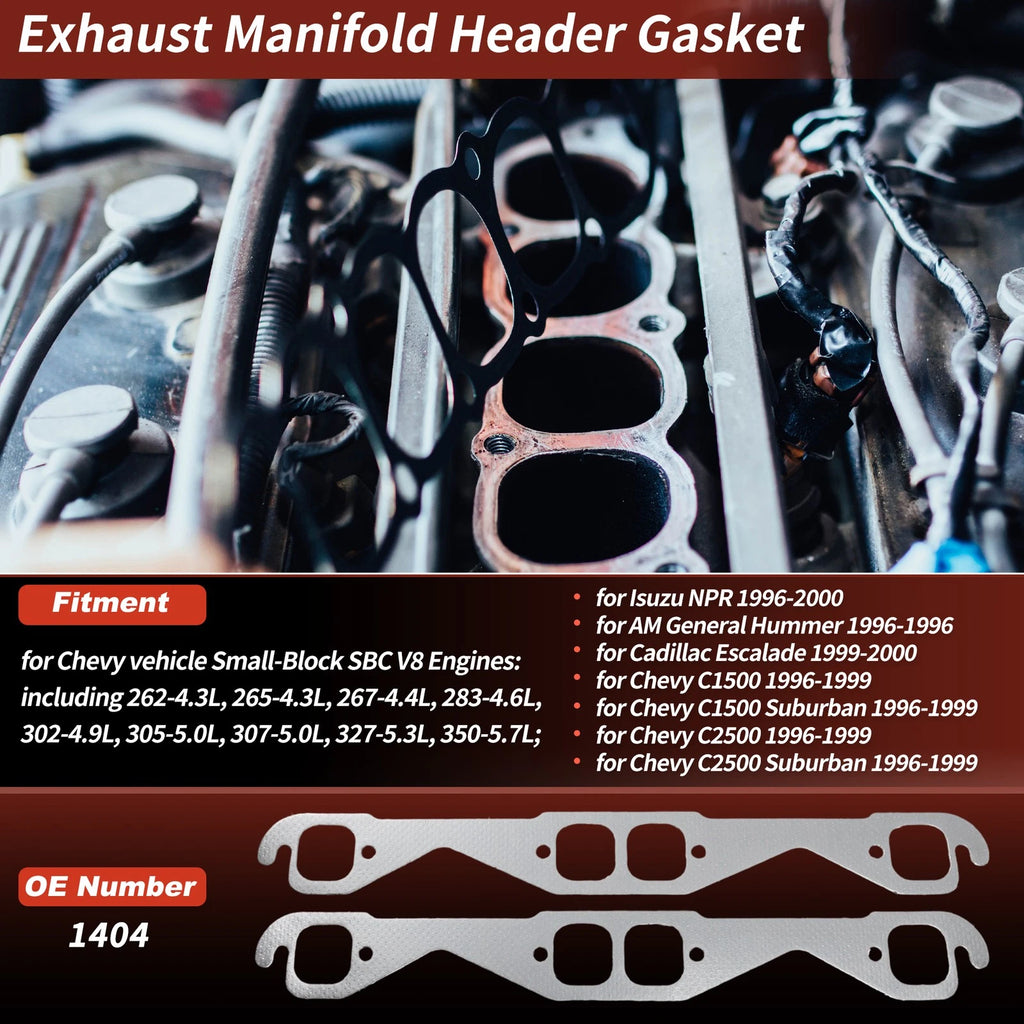 2X Exhaust Manifold Gasket for Chevy Isuzu Cadillac SBC Engine (1404)