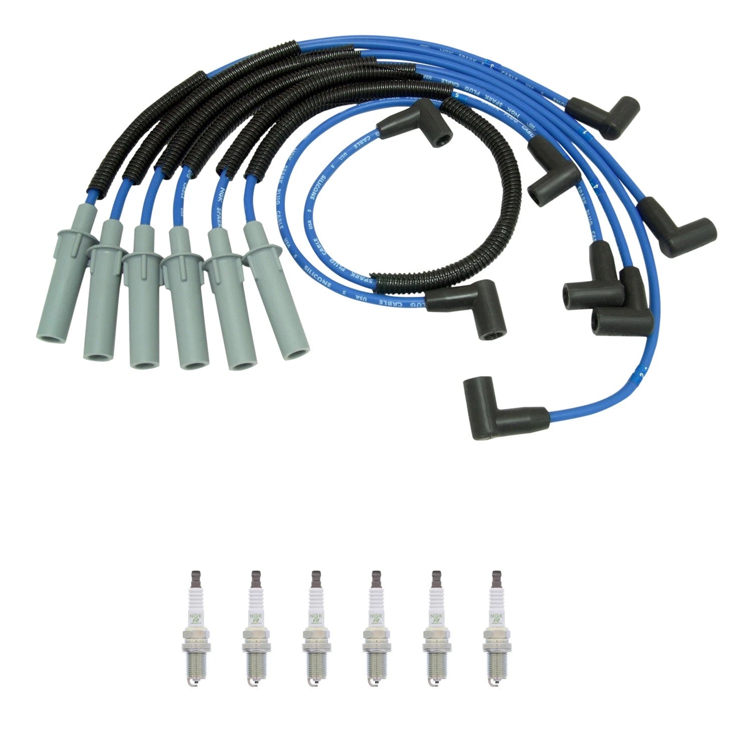 NGK Wire Set & 6 V-Power Spark Plugs for Dodge Ram 1500 (1981–1993)
