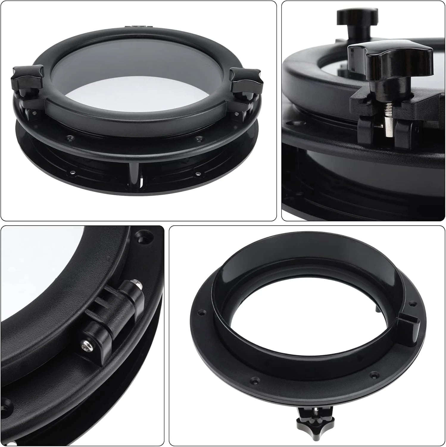 10" Round Portlight Porthole Window for Marine Applications (ABS, Tempered Glass)
