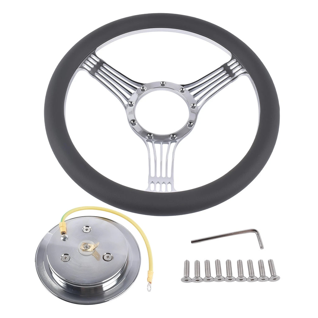 Steering Wheel Kit for GM 14" (1969–1994) - Billet Aluminum, 9 Hole, Horn Button