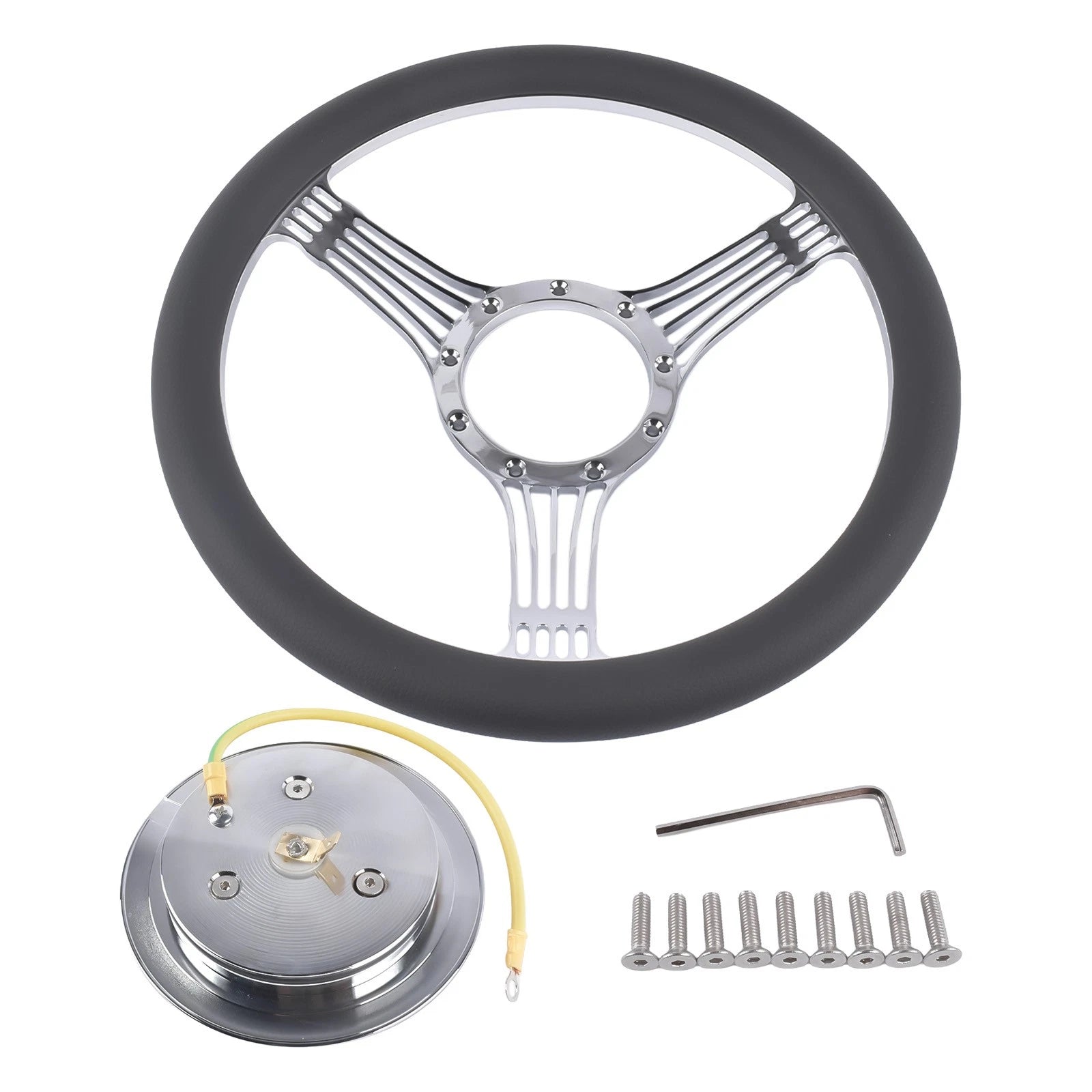 Steering Wheel Kit for GM 14" (1969–1994) - Billet Aluminum, 9 Hole, Horn Button