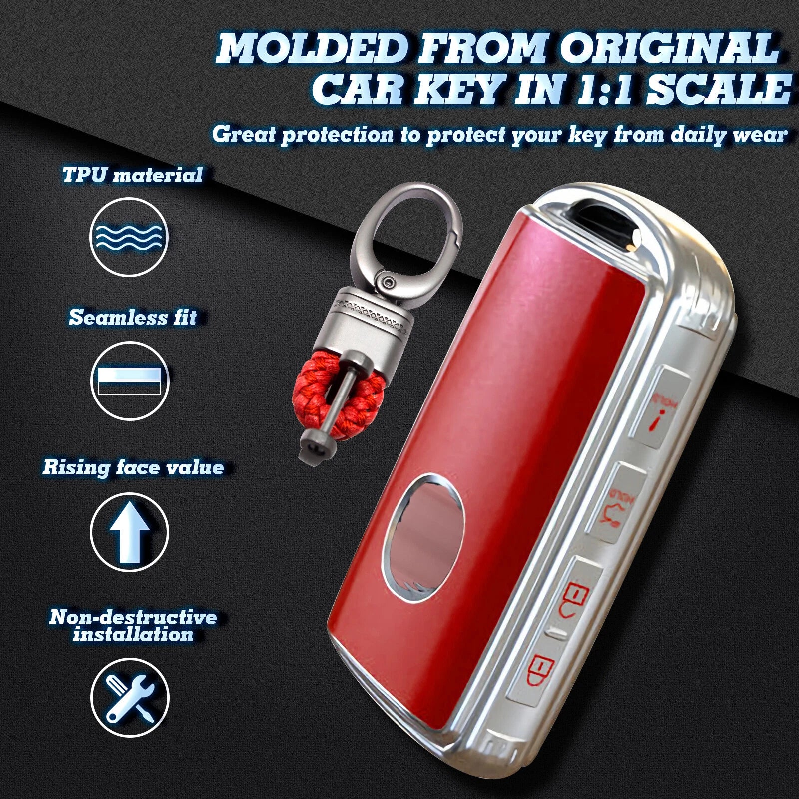 TPU Sand Leather Smart Key Shell with Keychain for Mazda (2014-2025)