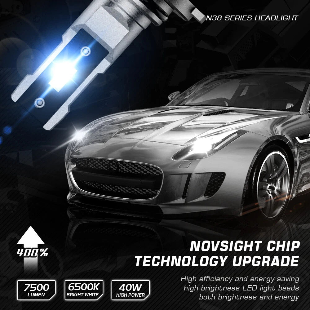 2X 9006 LED Headlight Bulbs for NOVSIGHT (15000LM, 6500K)