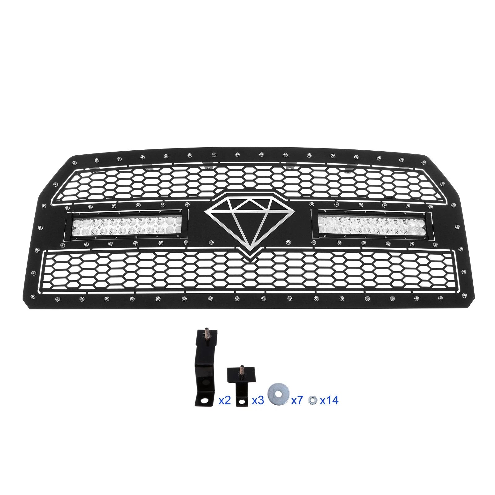 LED Grille for Ford F-150 (2015-2017) Black Stainless Mesh Rivets
