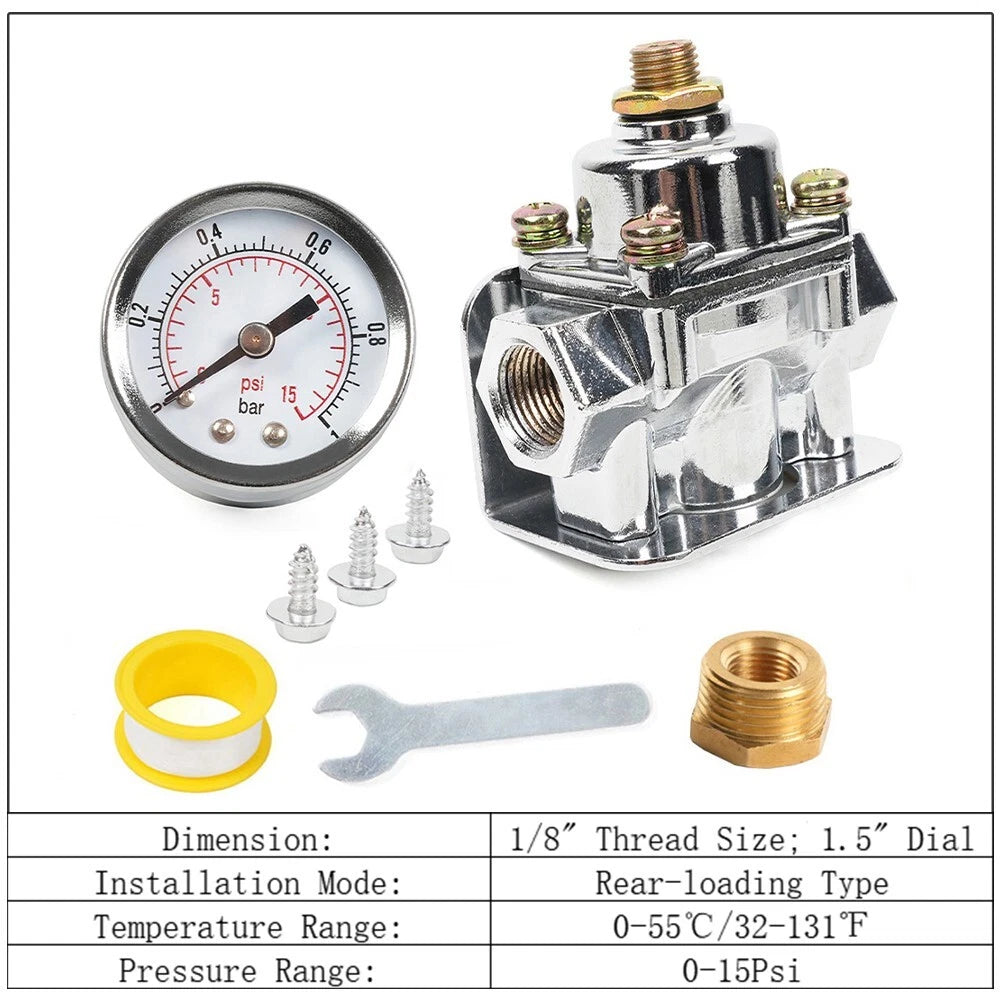 Fuel Pressure Regulator Kit with Gauge for Holley Carbureted (1-4 PSI)