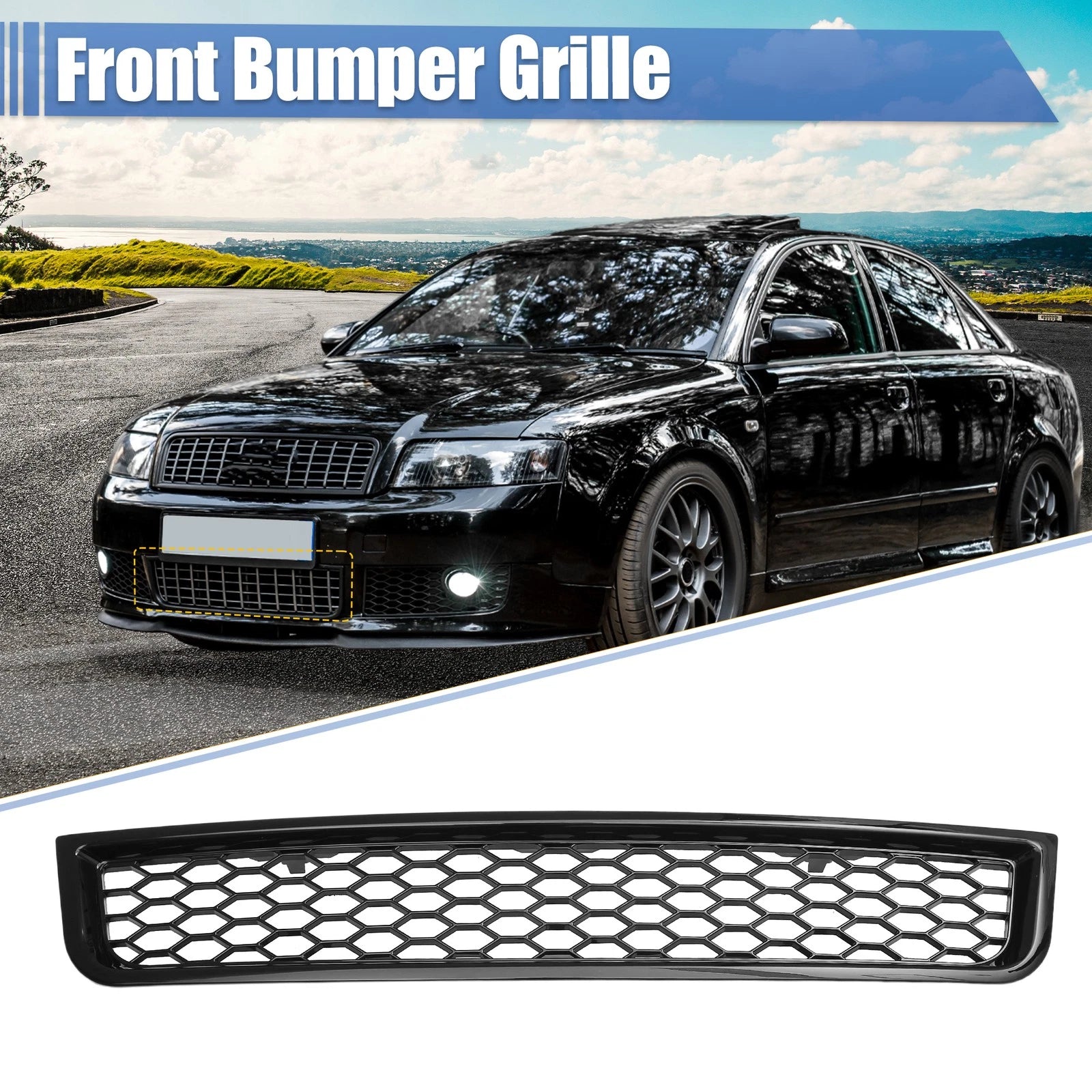 Front Bumper Grille for Audi A4 B6 Sedan (2002–2005) No. 8E0807647 Black Plastic