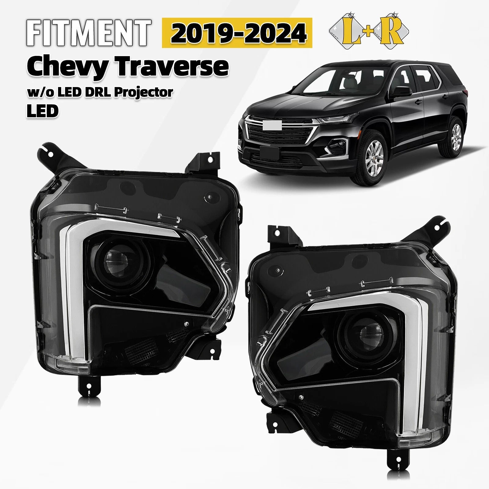 LED Headlight Pair for Chevy Traverse (2022–2024) w/o LED DRL Projector