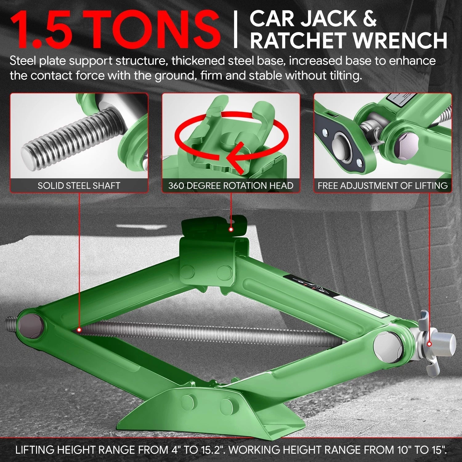4X Hydraulic Scissor Lift Jack 1.5 Ton 3306lbs with Ratchet Wrench