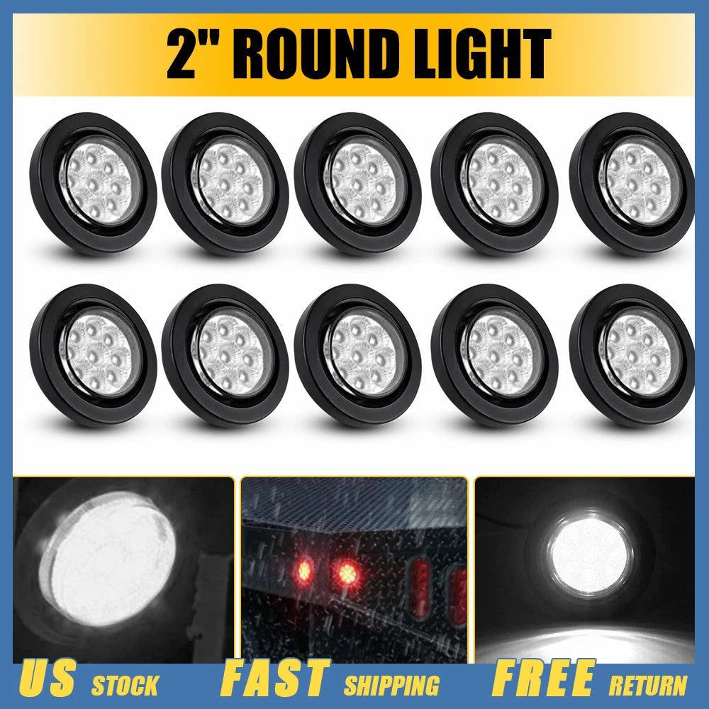 2" White Side LED Marker Lights for Truck Trailer (12V) 10X