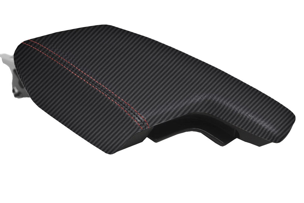 Console Lid Armrest Cover for Subaru Impreza (2017–2020) Carbon Fiber Red Stitch