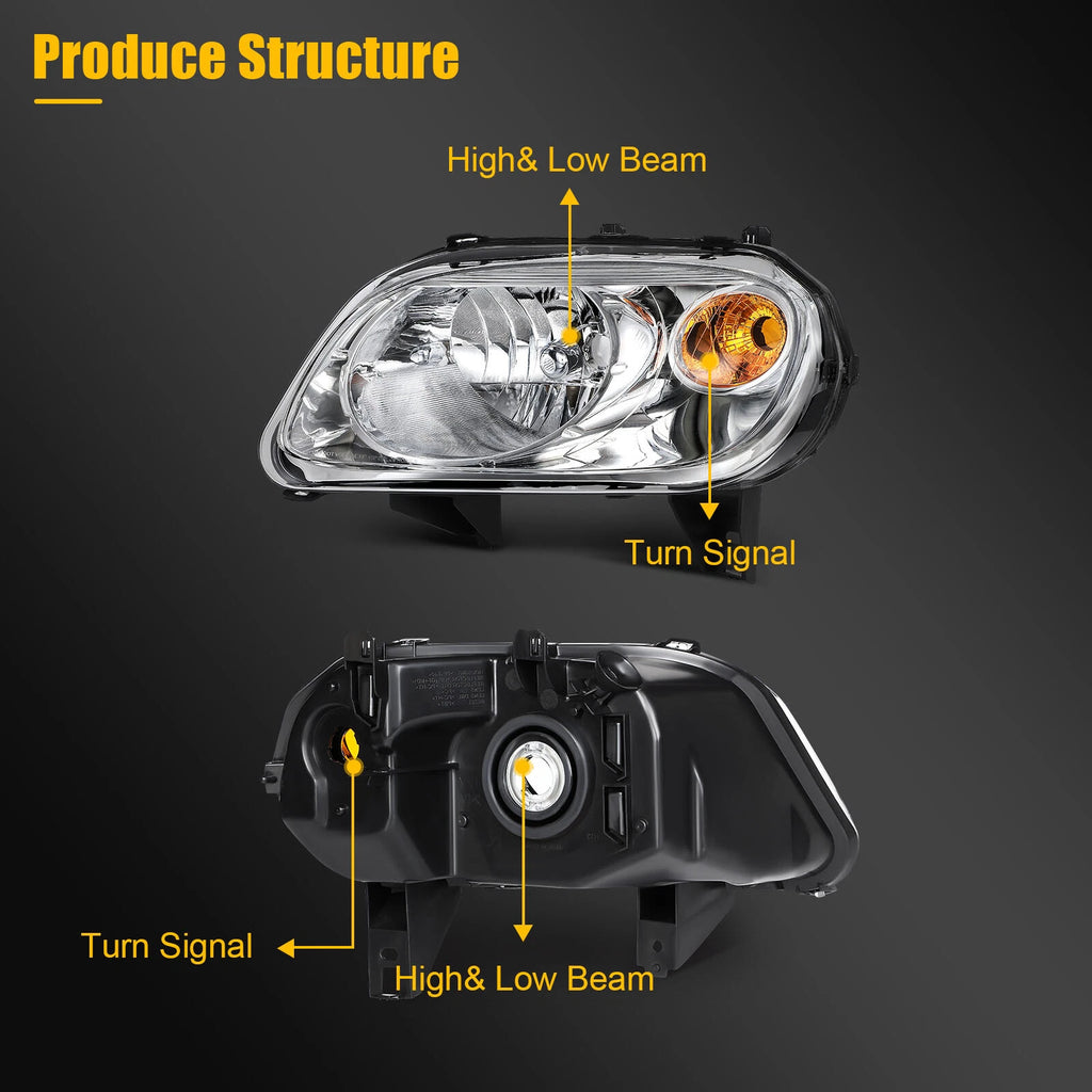 Chrome Housing Headlights Assembly Pair for Chevy HHR (2006–2011)