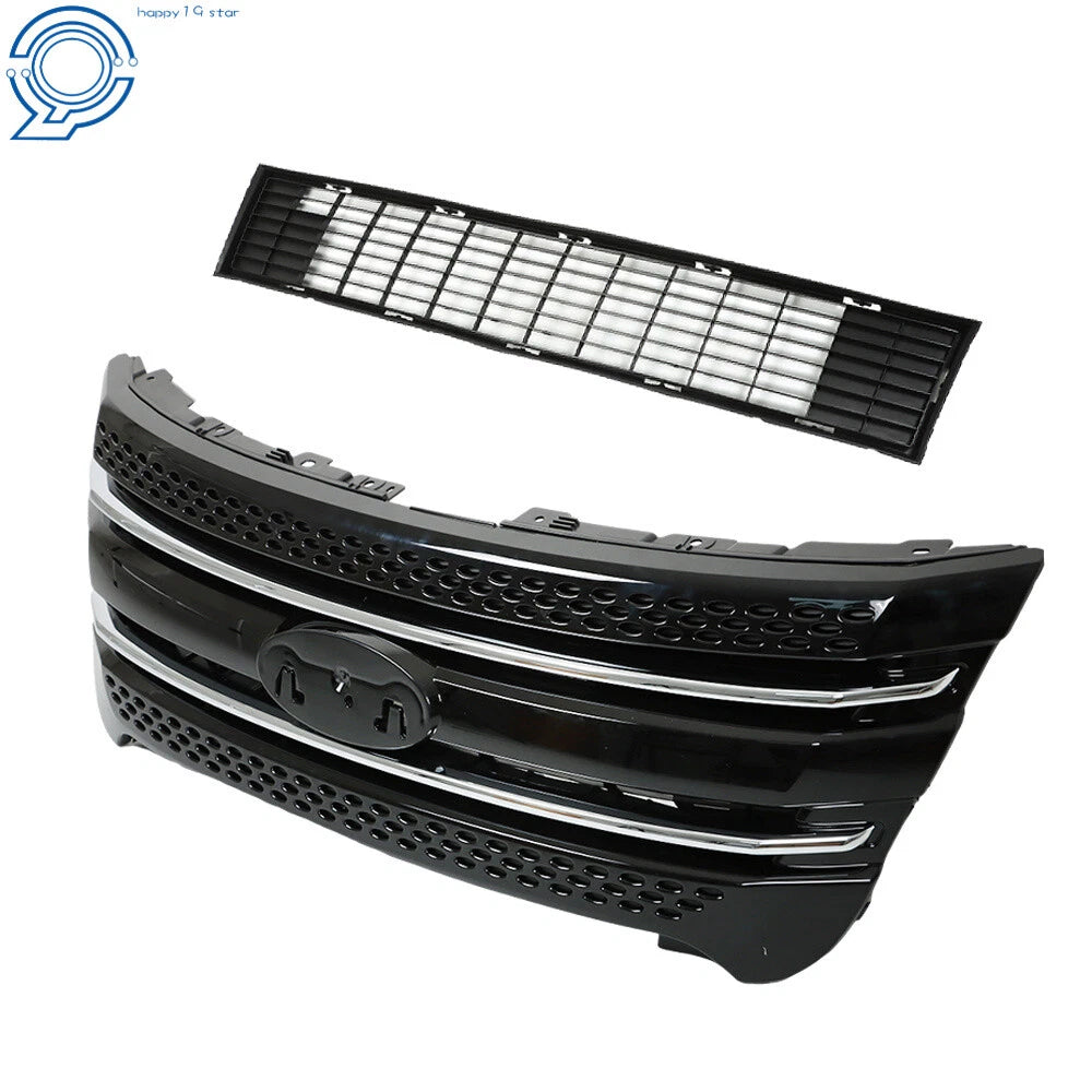 Front Bumper Upper Grille Assembly for Ford Explorer (2011–2015) Glossy Black