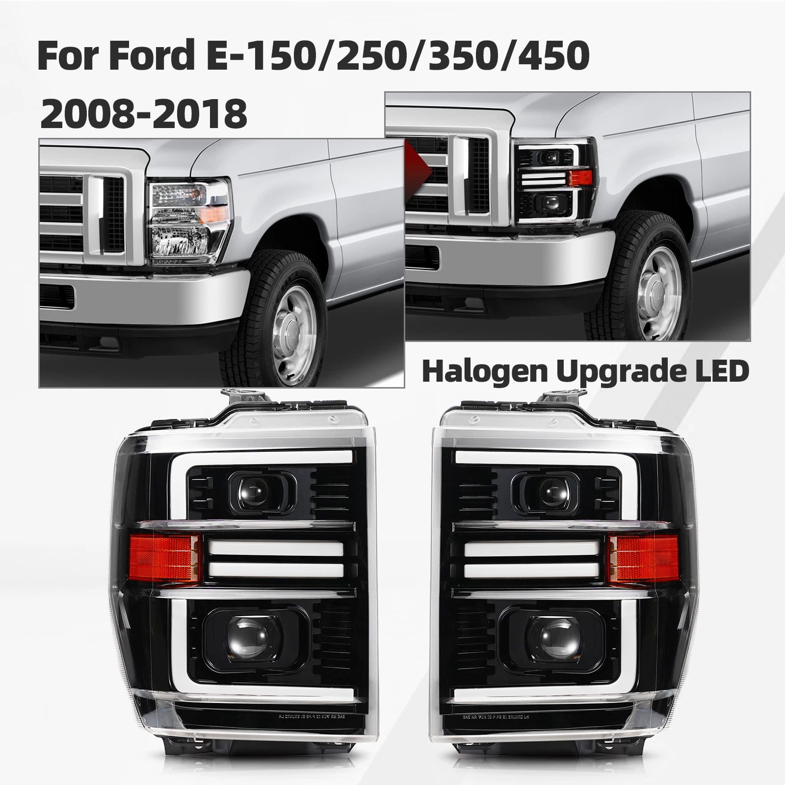 LED Headlight Upgrade for Ford E-150 E-250 E-350 (2008–2026) Projector Pair
