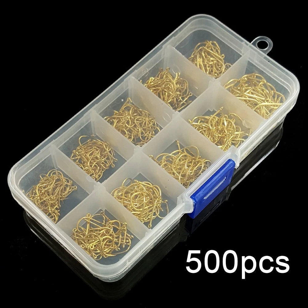 500Pcs Carbon Steel Fishing Hooks Tackle Kit with Box