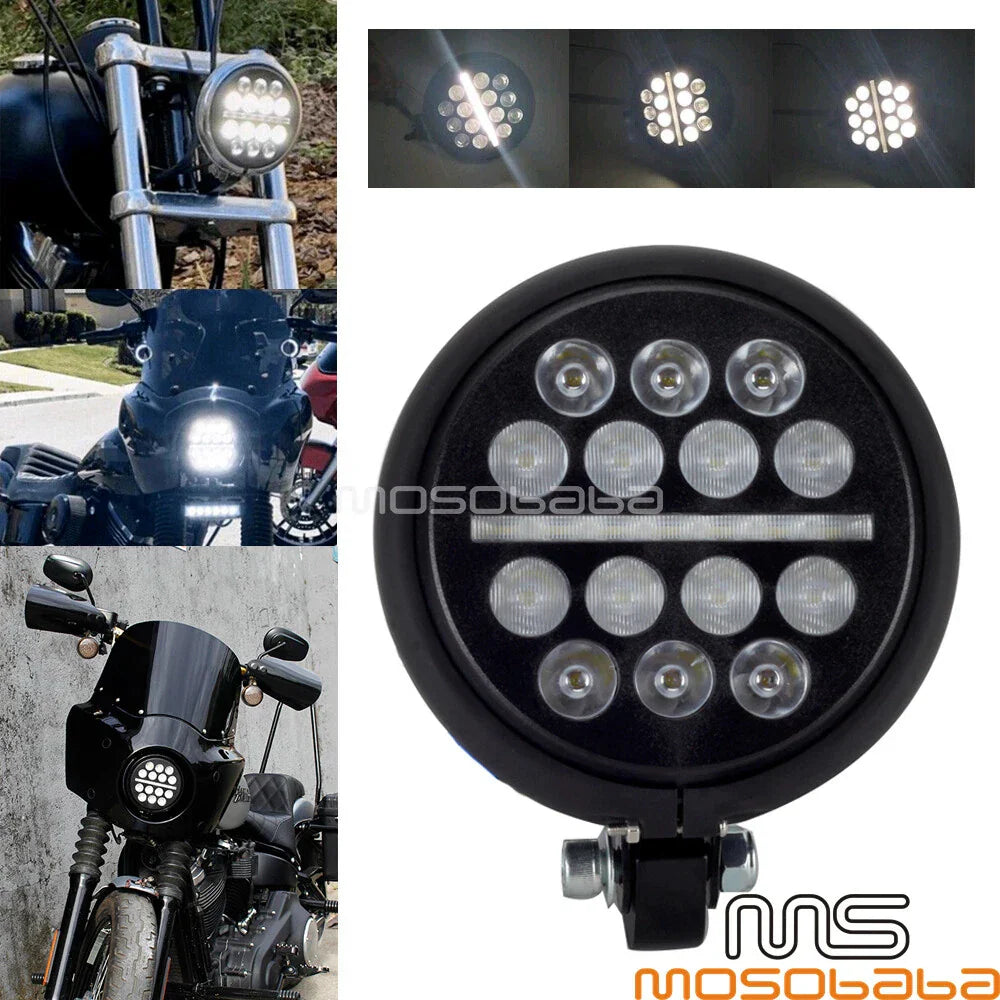 5.75'' LED DRL Headlight & Matte Black Bucket Set for Harley Dyna