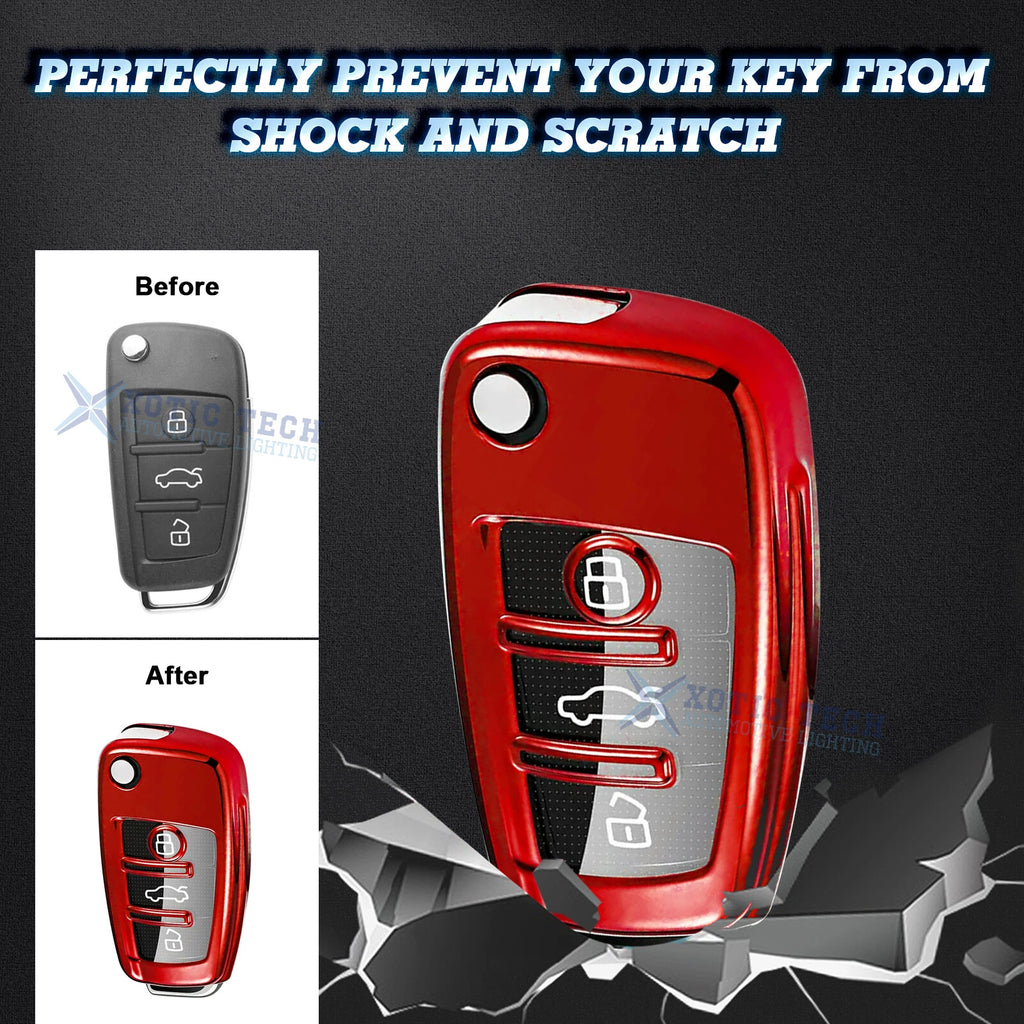 Glossy Red Anti-Dust Folding Key Fob Skin for Audi (3-Button) (2013-2016)