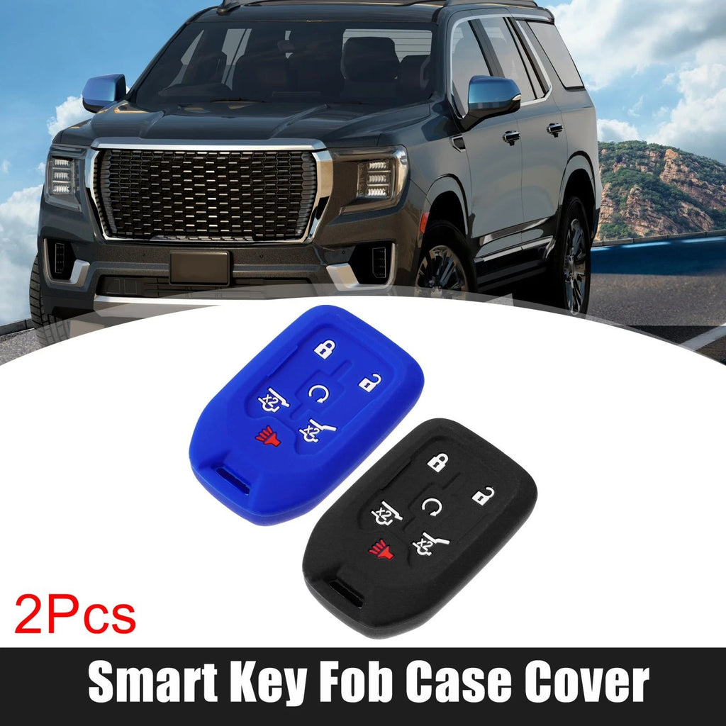 2X Silicone Key Fob Case Cover for Chevrolet Suburban (2015–2020) Black Blue