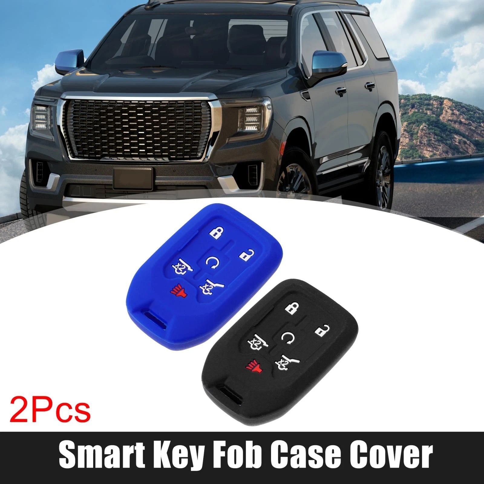 2X Silicone Key Fob Case Cover for Chevrolet Suburban (2015–2020) Black Blue