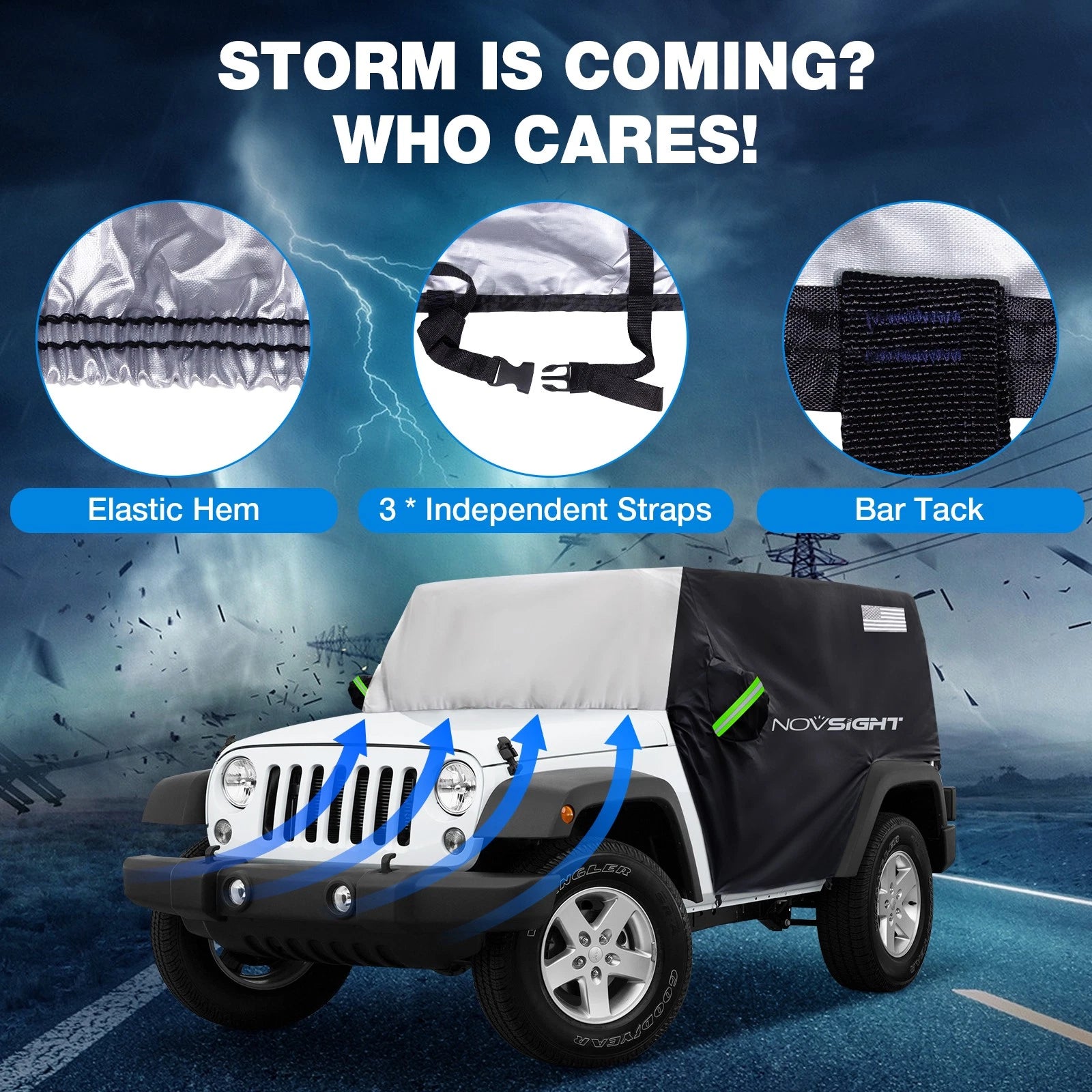Half Car Cover for Jeep Wrangler JK JL JKU JLU (2007–2024) Waterproof