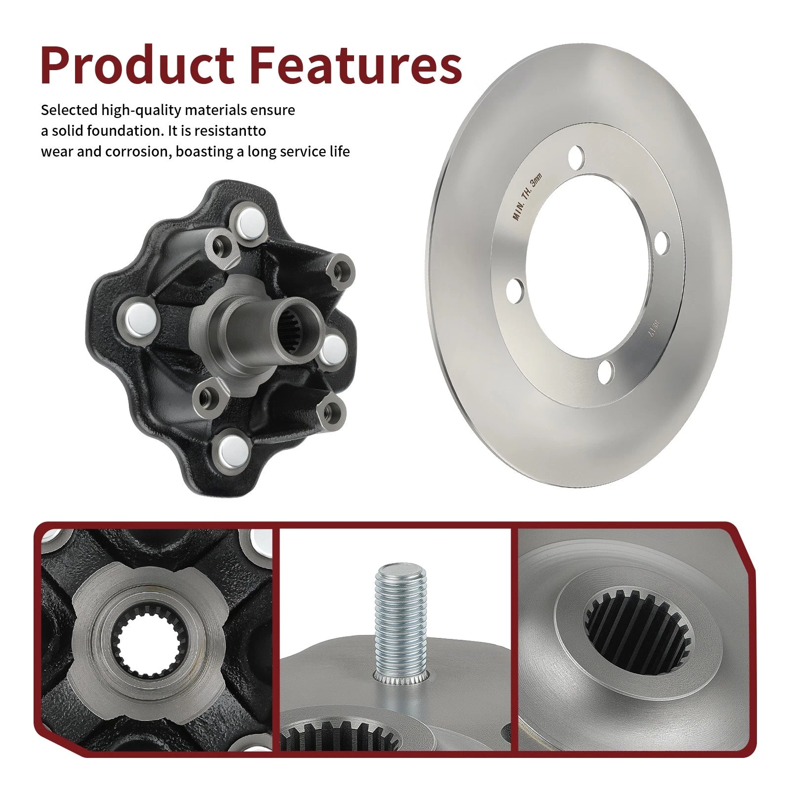 Front Wheel Hub & Brake Disc Rotor for Suzuki Vinson 500 4x4 (2002–2003)