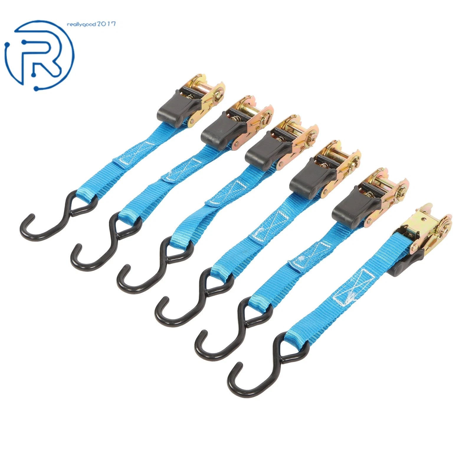 Set of 6 Heavy Duty 1" x 20' Ratchet Tie Down Straps with S Hook