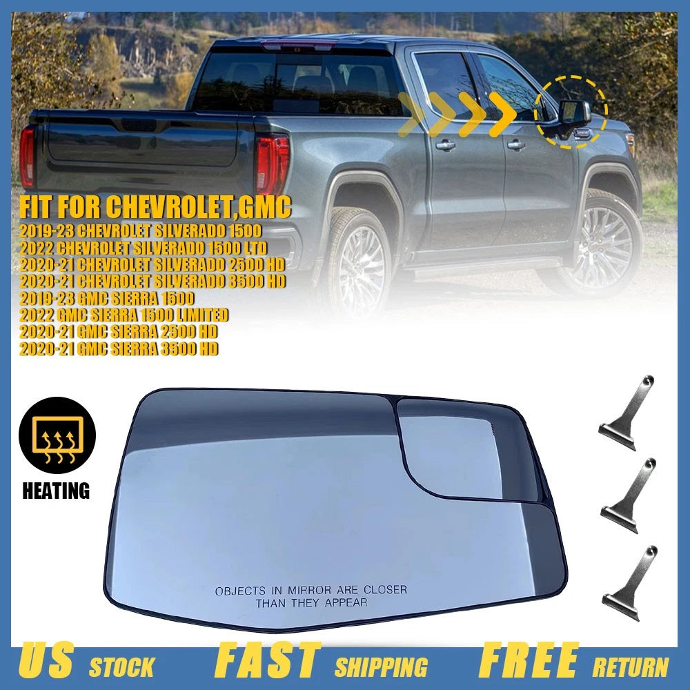 Right Mirror Glass for Chevrolet Silverado 1500 GMC Sierra 1500 (2019–2023)
