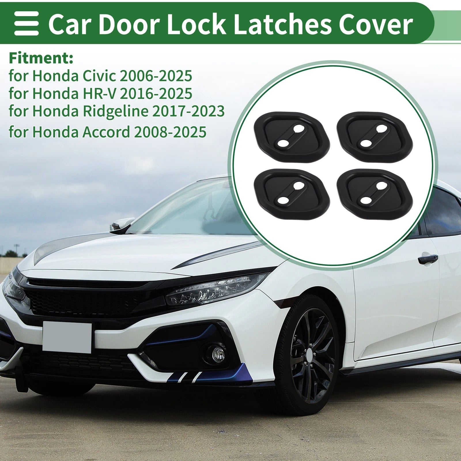 Set of 4 Car Door Lock Latches Cover for Honda Civic (2006–2025) Black Plastic