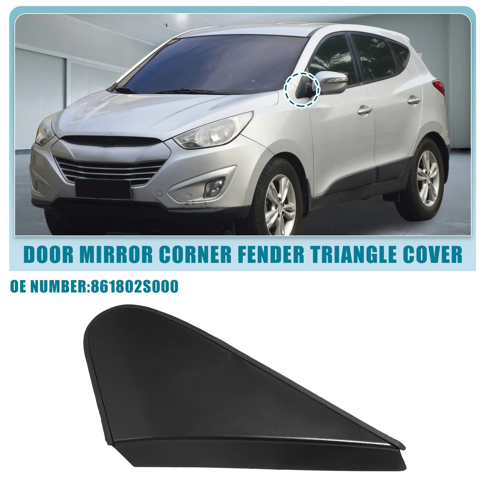 Left Car Mirror Corner Fender Triangle Cover No. 861802S000 for Hyundai Tucson (2016–2021)