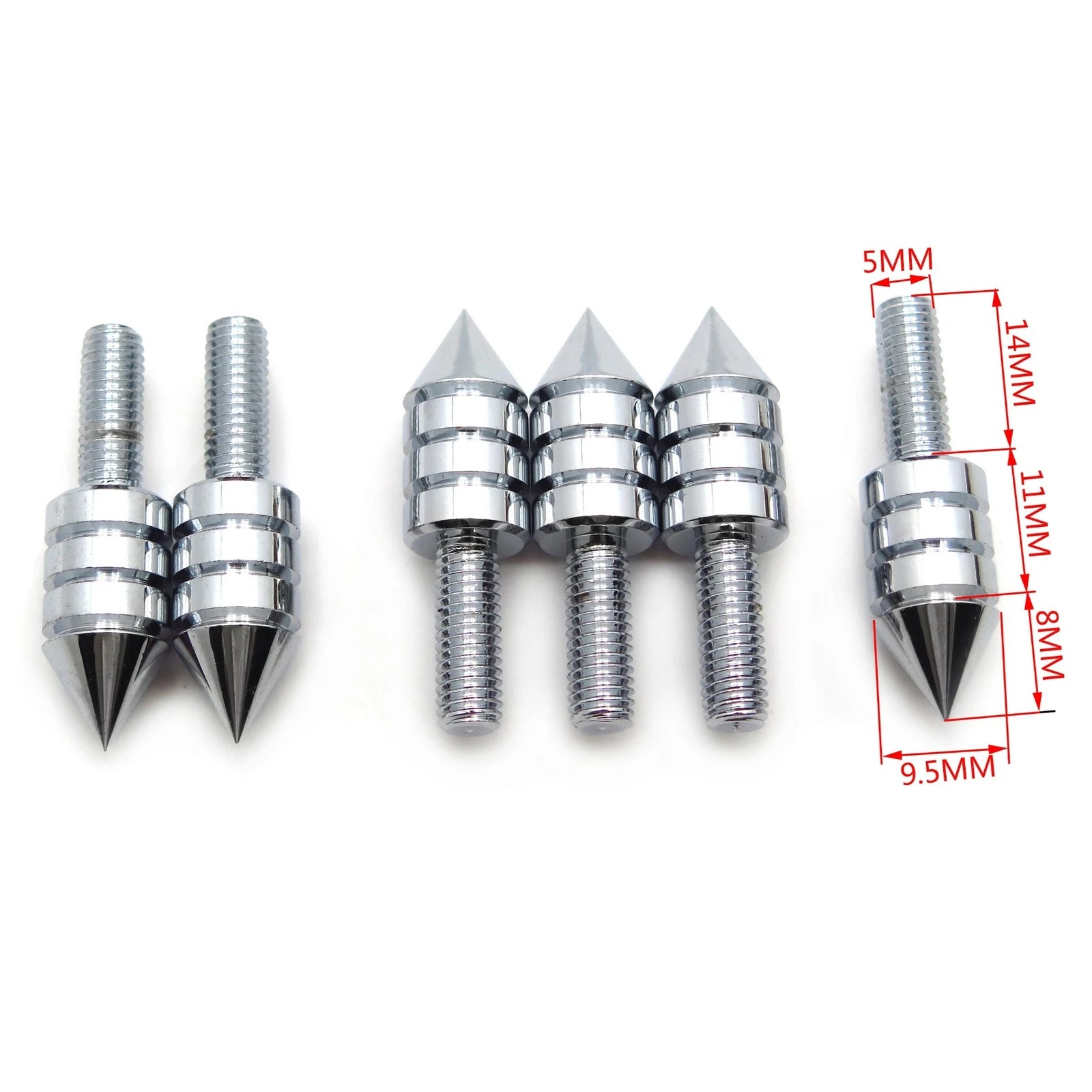 Set of 4 Universal Chrome Motorcycle Spike Bolts for Windscreen, Fairings, License Plate