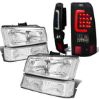 Chrome Headlight + Clear Bumper + Black Smoke LED Bar Tail Light for Silverado (2003–2007)