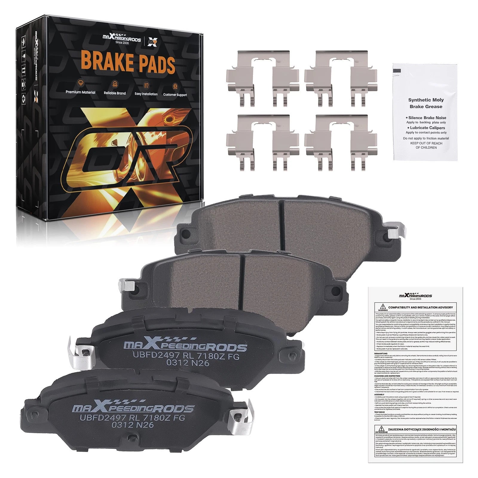 Rear Ceramic Brake Pads Kit for Mazda CX-5 (2016–2025) w/Hardware P1846