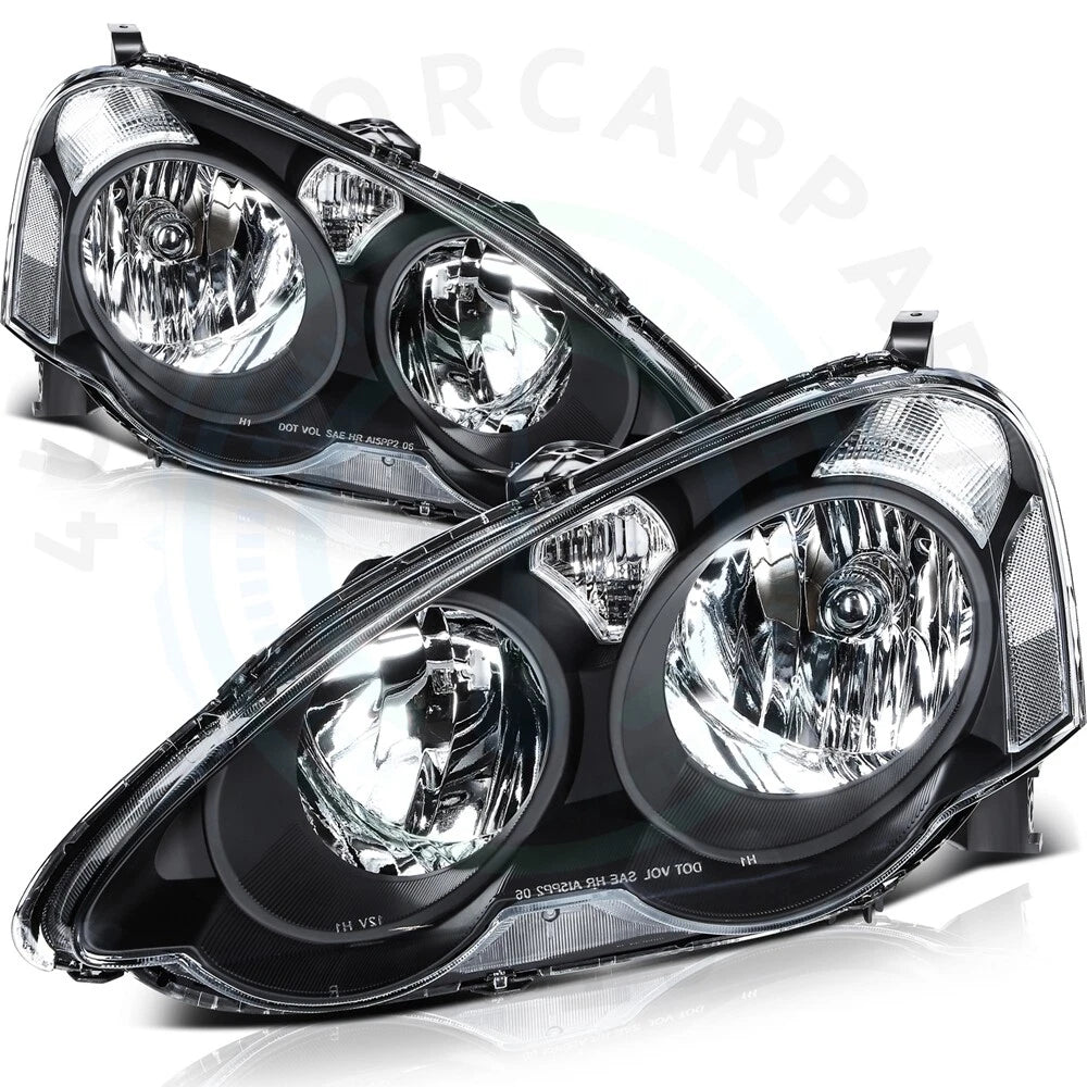 Set of 2 Black Housing Headlights Assembly for Acura RSX (2002–2004)
