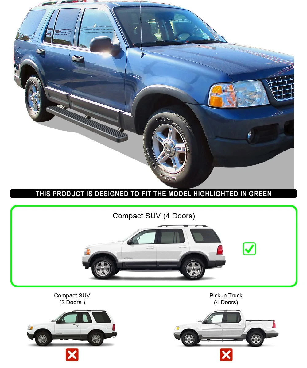 5-Inch Matte Black Running Boards for Ford Explorer (2002-2005)