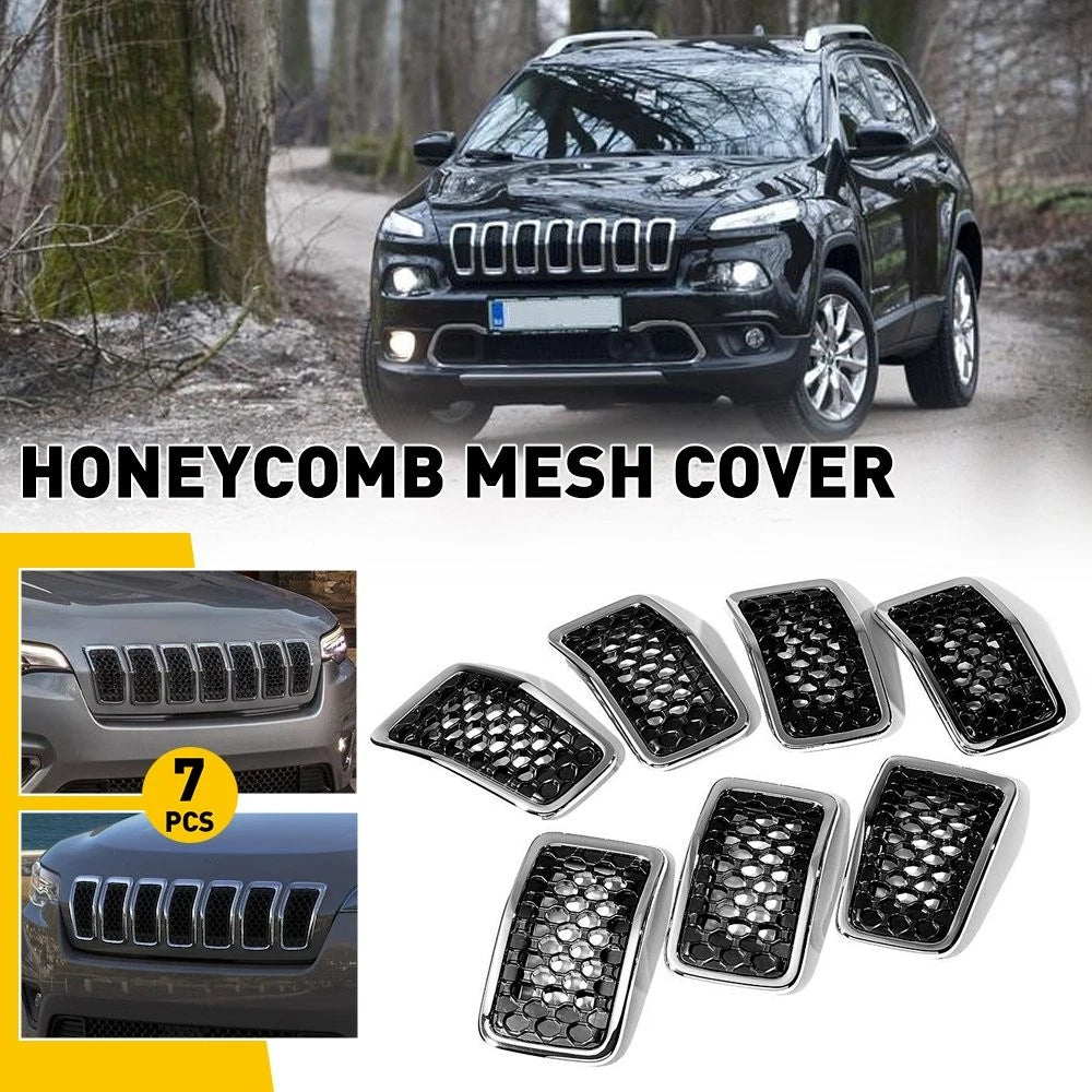 Front Hood Insert Grille for Jeep Cherokee (2019–2022) W/Chrome Trims Honeycomb Mesh