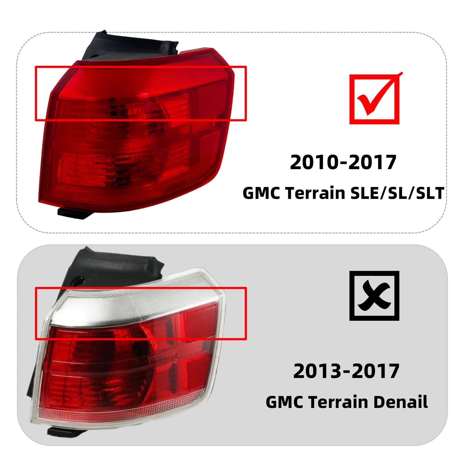 Halogen Tail Light for GMC Terrain (2010–2017) Outer Left Driver W/Bulb