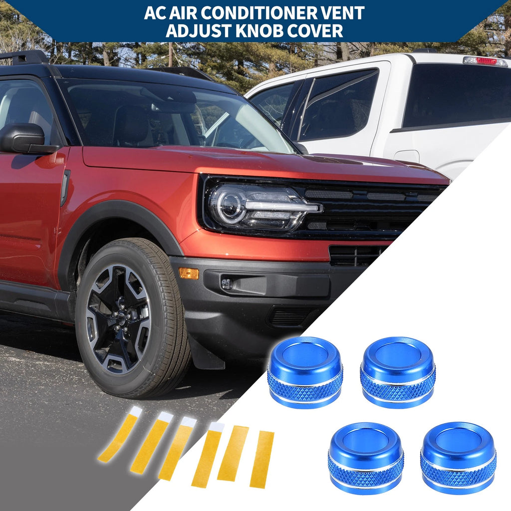 Set of 4 AC Vent Adjust Switch Knob Cover Rings for Ford Bronco Sport (2021–2023) Blue