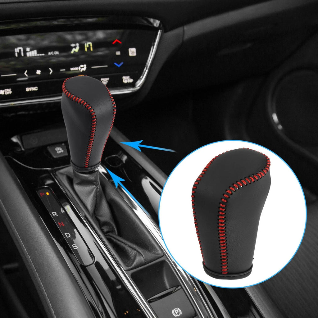 Faux Leather Gear Shift Knob Cover for Mazda 3 (2014–2018) Red Stitches