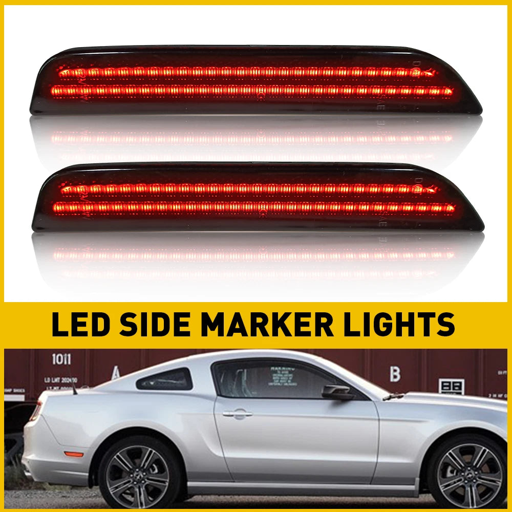 2X Red LED Side Marker Lights Smoked Lens for Ford Mustang (2010–2014)