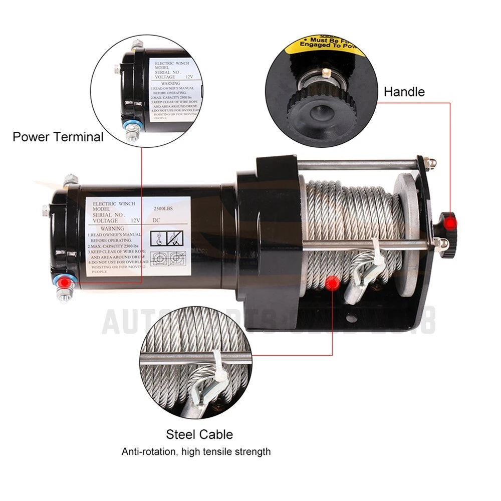 Electric Recovery Winch for Truck Trailer SUV (2500LBS)