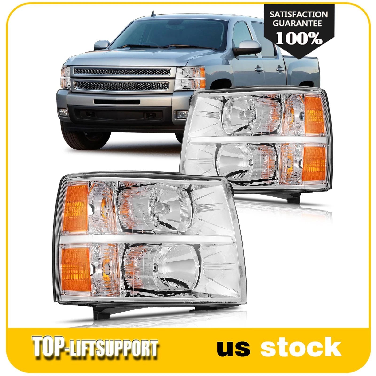 Chrome Headlights for Chevy Silverado 1500 2500HD 3500 HD (2007–2014)