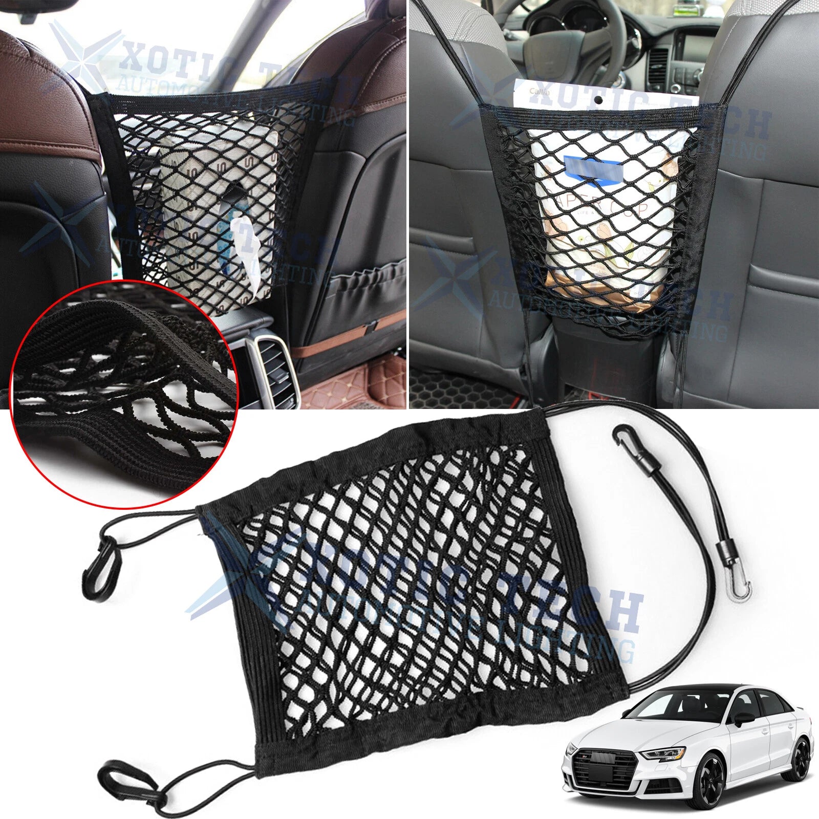 Elastic Mesh Car Seat Storage Net Bag Holder for Audi (A3–A6, 2010–2016)
