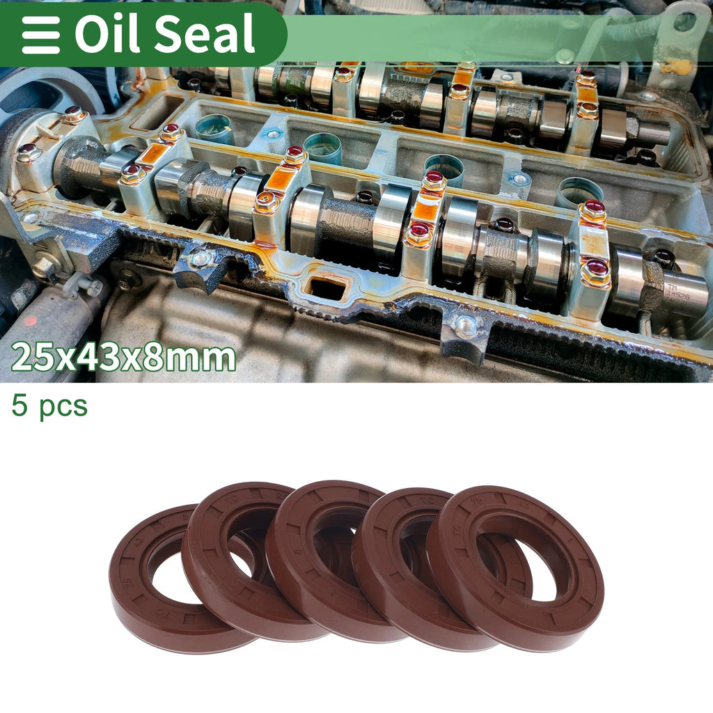 Set of 5 Oil Seal Rotary Shaft Seal FKM Rubber 25x43x8mm
