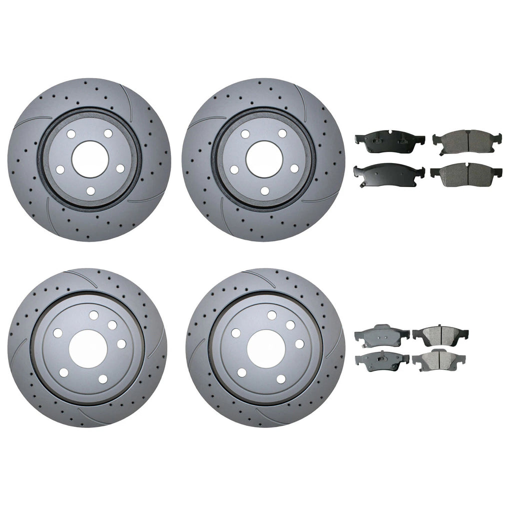 Front & Rear Brake Kit with Drilled Disc Rotors & Akebono Pads for Dodge Jeep