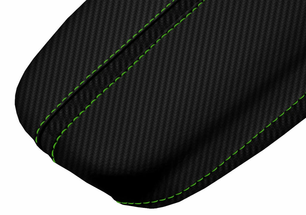 Console Lid Armrest Cover for Acura TLX (2015–2020) Carbon Fiber Green Stitch