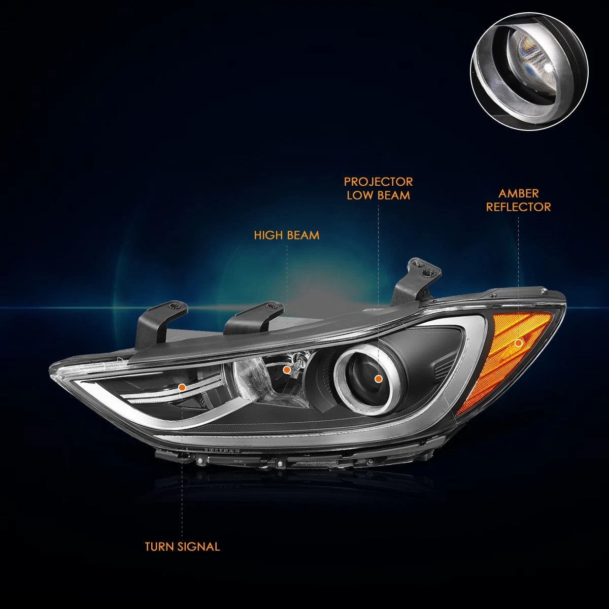Left Driver Side Projector Headlight Lamp for Elantra Sedan (2017–2018)